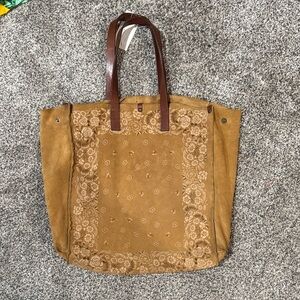 Elegant Tan Bandanna Floral Tote Bag